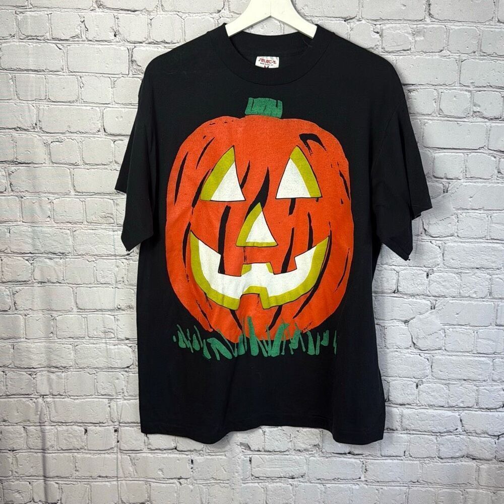 Vintage Halloween Pumpkin Graphic T Shirt Single Stitch Size XL  E